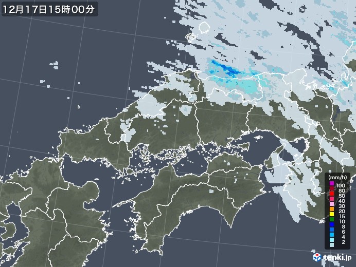 中国地方の雨雲レーダー(2020年12月17日)