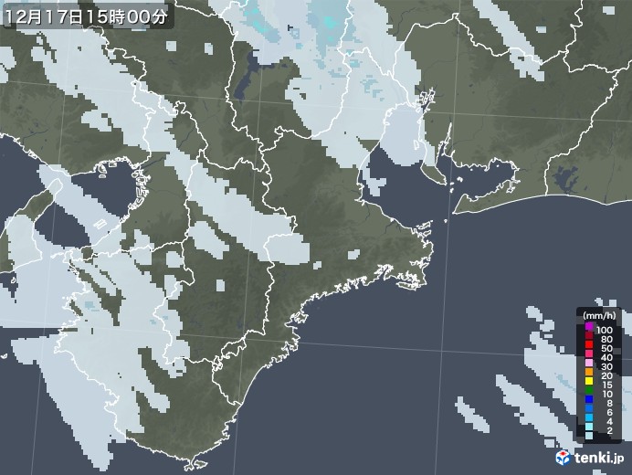 三重県の雨雲レーダー(2020年12月17日)