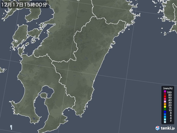 宮崎県の雨雲レーダー(2020年12月17日)