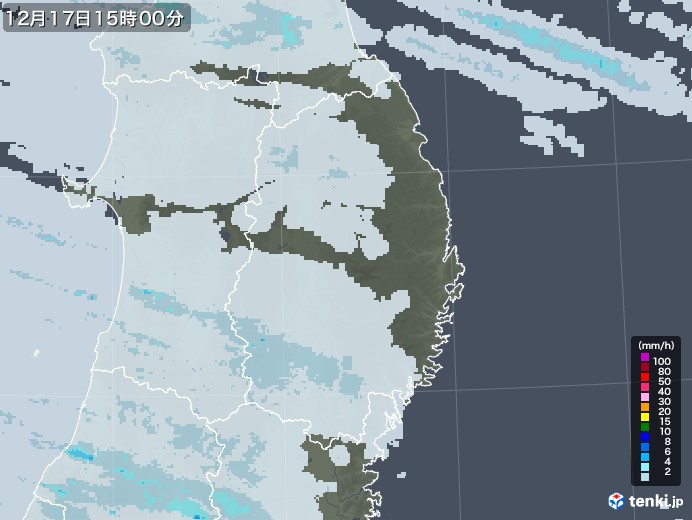 岩手県の雨雲レーダー(2020年12月17日)
