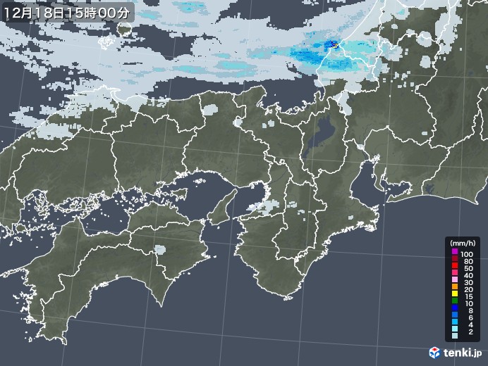近畿地方の雨雲レーダー(2020年12月18日)