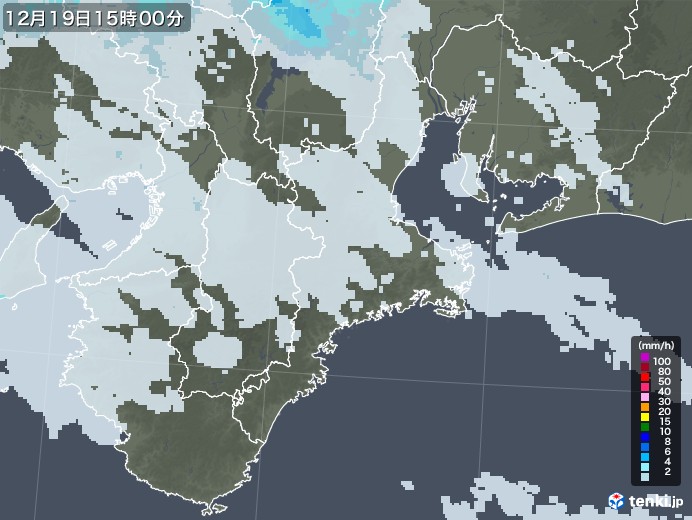 三重県の雨雲レーダー(2020年12月19日)