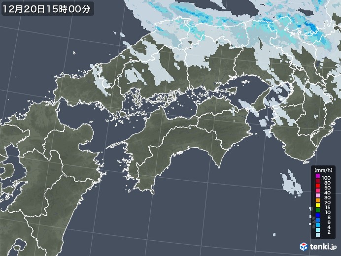四国地方の雨雲レーダー(2020年12月20日)