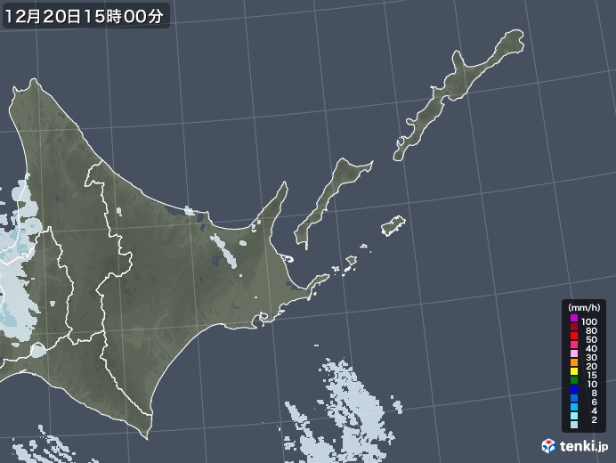 道東の雨雲レーダー(2020年12月20日)