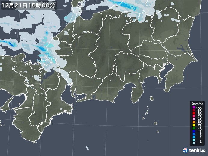 東海地方の雨雲レーダー(2020年12月21日)
