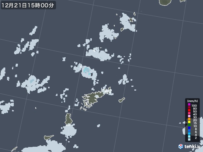 奄美諸島(鹿児島県)の雨雲レーダー(2020年12月21日)