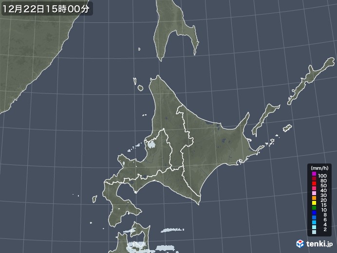 北海道地方の雨雲レーダー(2020年12月22日)