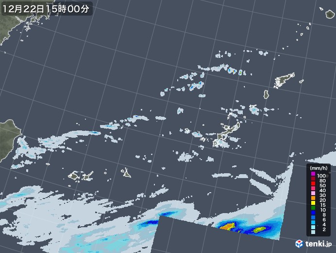 沖縄地方の雨雲レーダー(2020年12月22日)