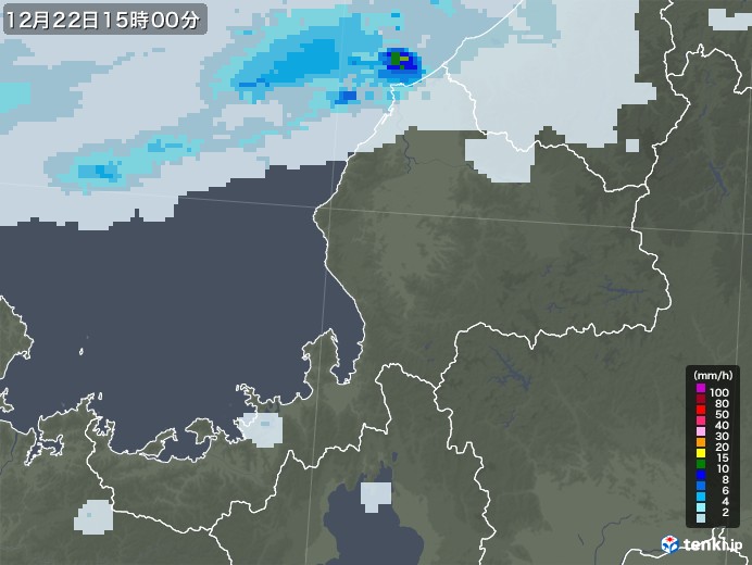 福井県の雨雲レーダー(2020年12月22日)
