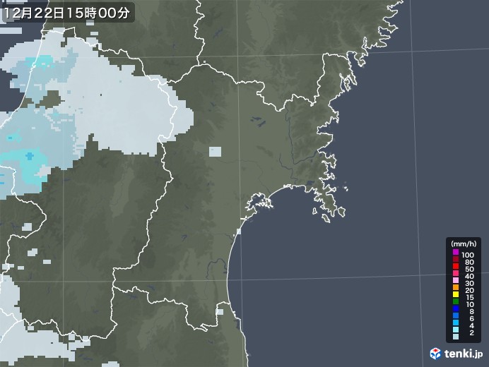 宮城県の雨雲レーダー(2020年12月22日)