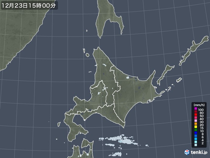 北海道地方の雨雲レーダー(2020年12月23日)