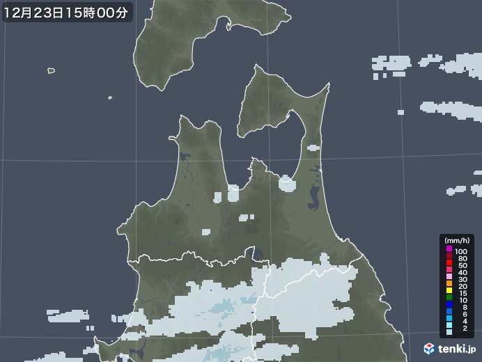 青森県の雨雲レーダー(2020年12月23日)