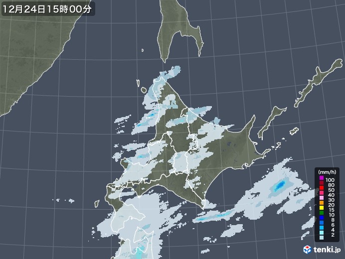 北海道地方の雨雲レーダー(2020年12月24日)