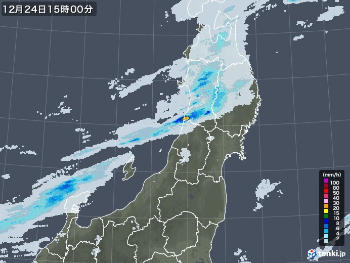 東北地方の雨雲レーダー(2020年12月24日)