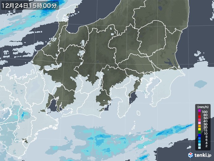 関東・甲信地方の雨雲レーダー(2020年12月24日)