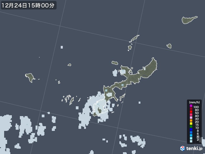 沖縄県の雨雲レーダー(2020年12月24日)