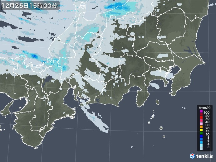 東海地方の雨雲レーダー(2020年12月25日)