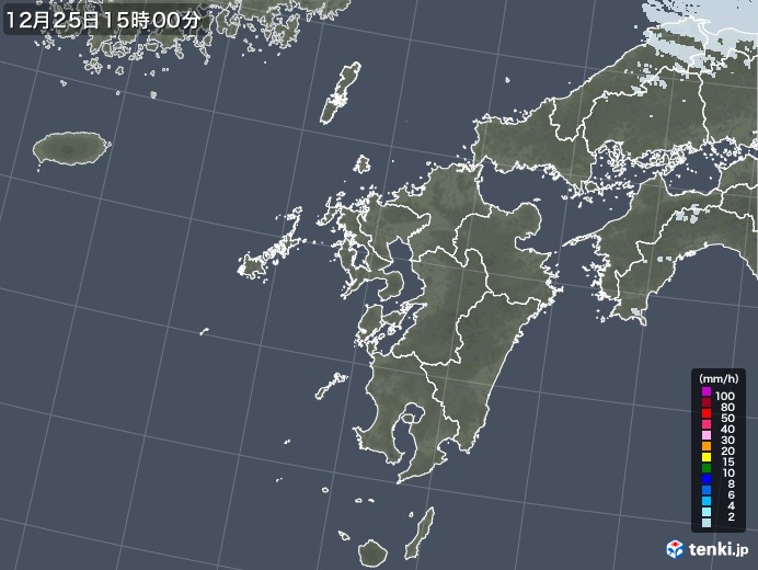 九州地方の雨雲レーダー(2020年12月25日)
