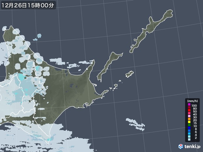 道東の雨雲レーダー(2020年12月26日)