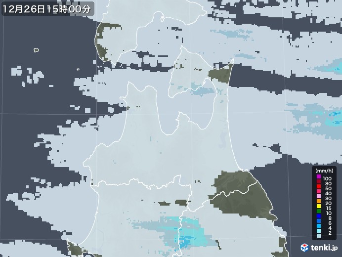 青森県の雨雲レーダー(2020年12月26日)