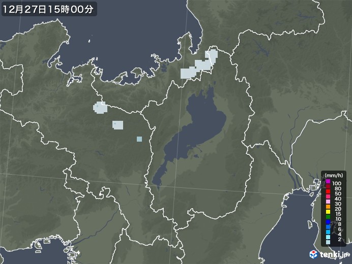滋賀県の雨雲レーダー(2020年12月27日)