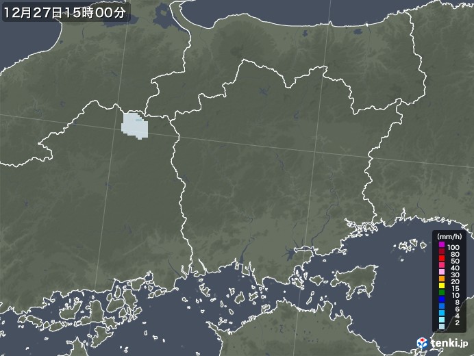 岡山県の雨雲レーダー(2020年12月27日)