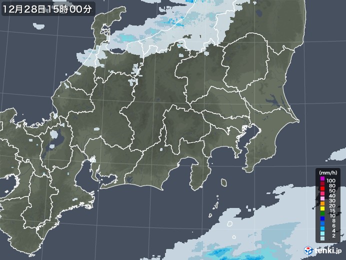 関東・甲信地方の雨雲レーダー(2020年12月28日)