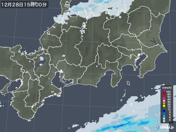 東海地方の雨雲レーダー(2020年12月28日)