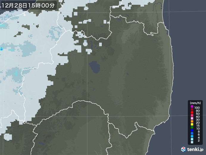 福島県の雨雲レーダー(2020年12月28日)