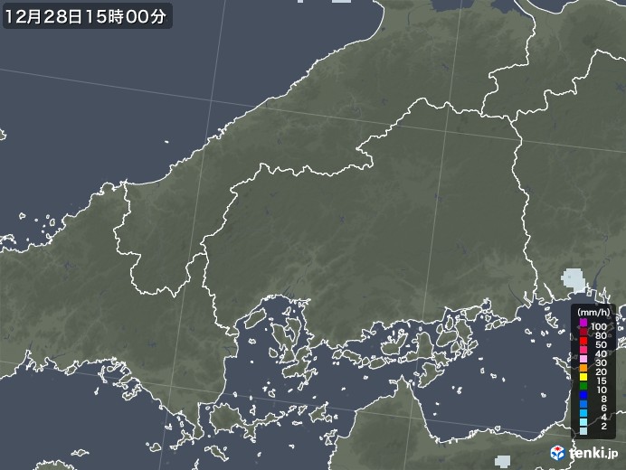 広島県の雨雲レーダー(2020年12月28日)
