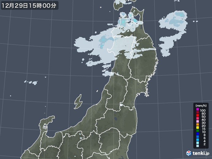 東北地方の雨雲レーダー(2020年12月29日)