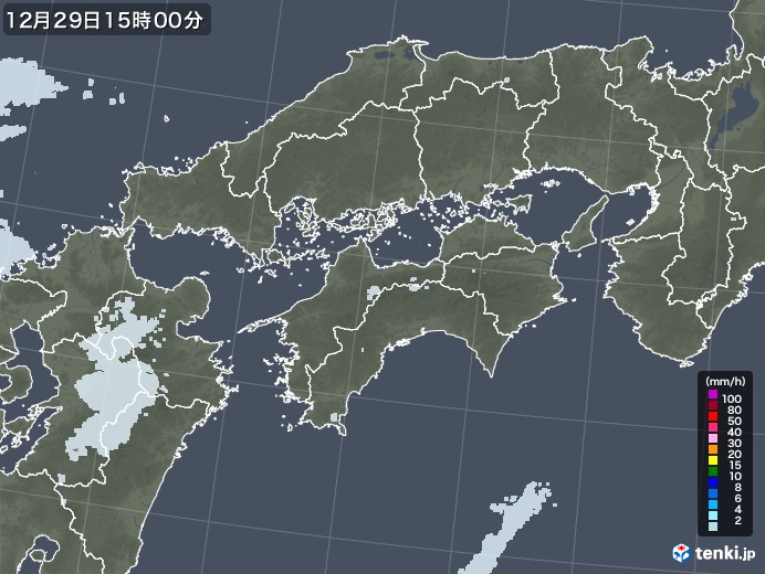 四国地方の雨雲レーダー(2020年12月29日)