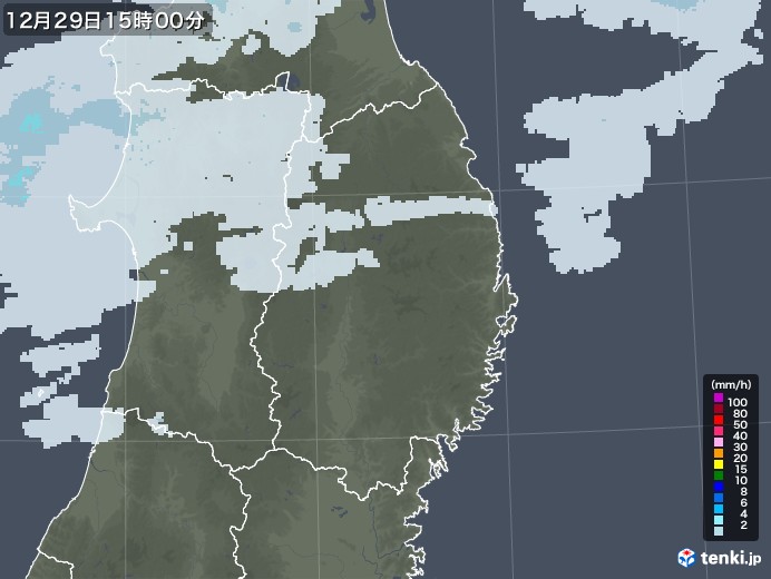 岩手県の雨雲レーダー(2020年12月29日)