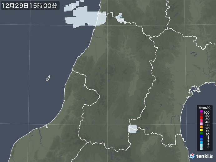 山形県の雨雲レーダー(2020年12月29日)