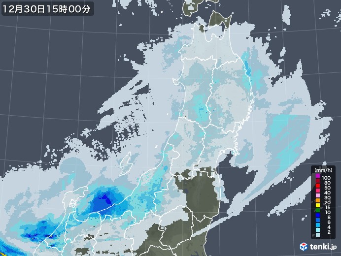 東北地方の雨雲レーダー(2020年12月30日)