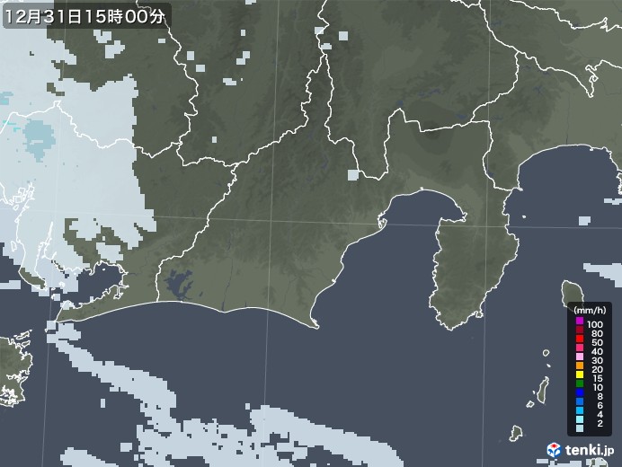 静岡県の雨雲レーダー(2020年12月31日)