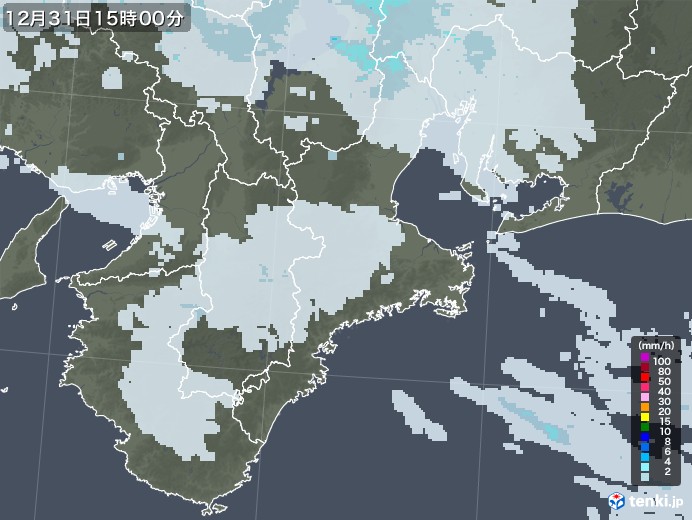 三重県の雨雲レーダー(2020年12月31日)