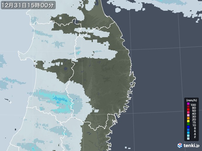 岩手県の雨雲レーダー(2020年12月31日)