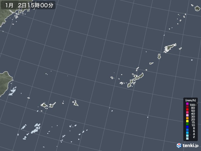 沖縄地方の雨雲レーダー(2021年01月02日)