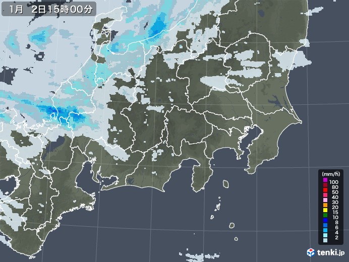 関東・甲信地方の雨雲レーダー(2021年01月02日)