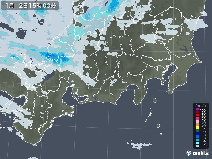 東海地方の雨雲レーダー(2021年01月02日)