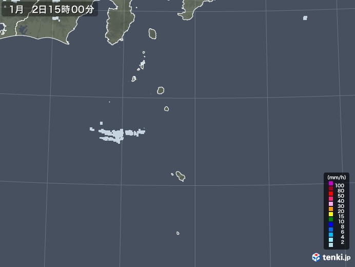 伊豆諸島(東京都)の雨雲レーダー(2021年01月02日)