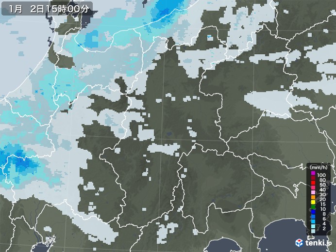 長野県の雨雲レーダー(2021年01月02日)
