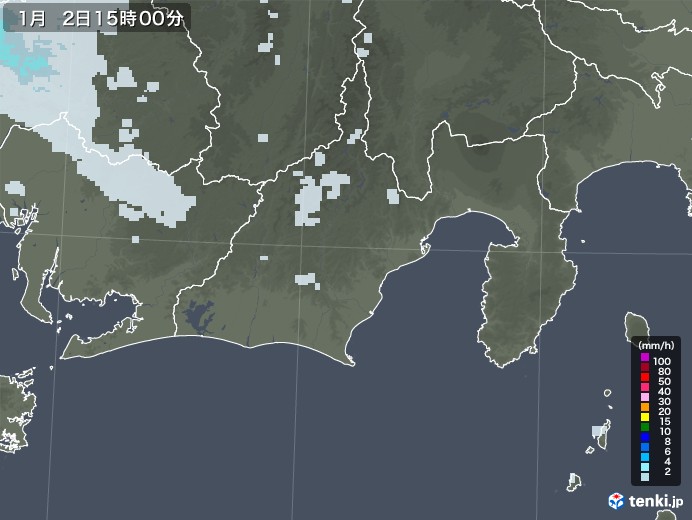 静岡県の雨雲レーダー(2021年01月02日)