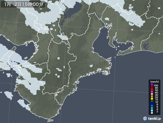 三重県の雨雲レーダー(2021年01月02日)