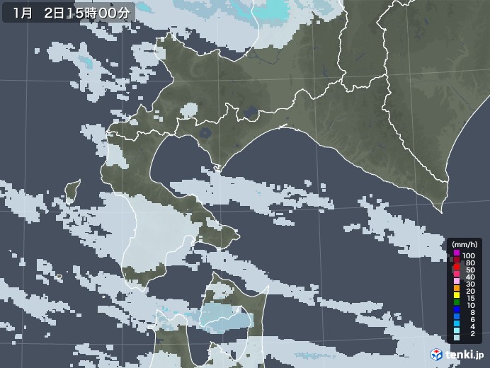 道南の雨雲レーダー(2021年01月02日)