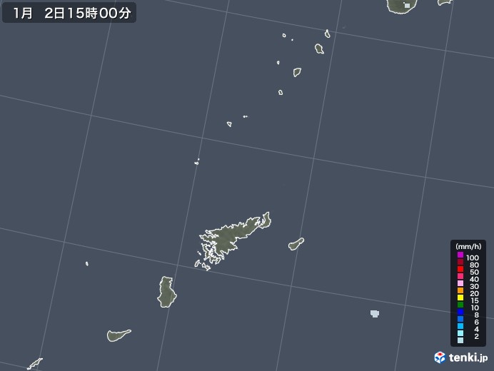 奄美諸島(鹿児島県)の雨雲レーダー(2021年01月02日)