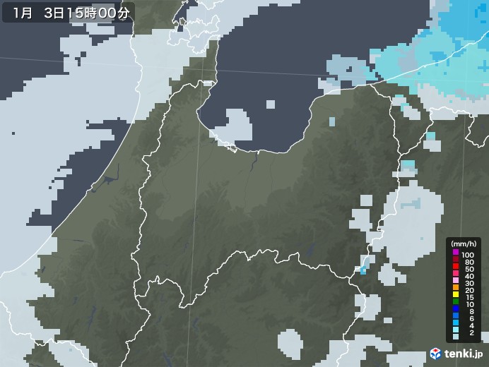 富山県の雨雲レーダー(2021年01月03日)