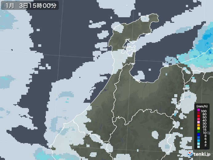 石川県の雨雲レーダー(2021年01月03日)