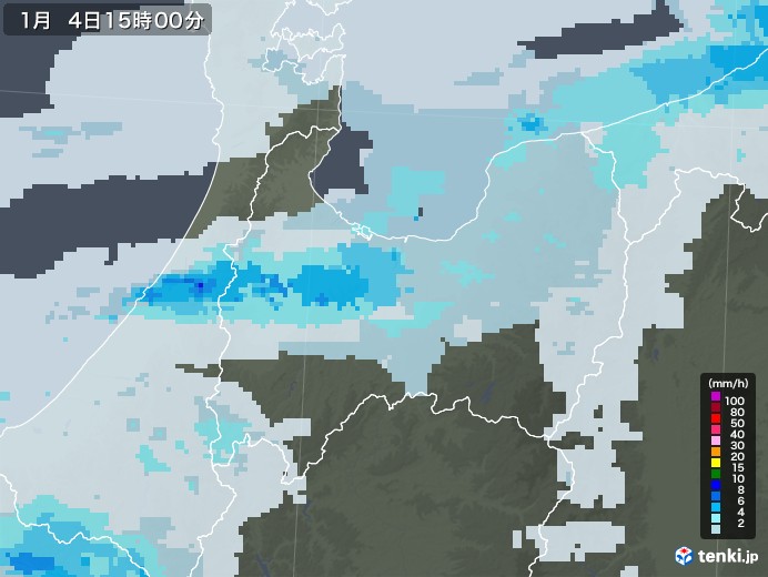 富山県の雨雲レーダー(2021年01月04日)